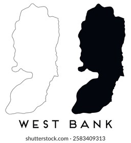 West Bank map outline and black silhouette vector