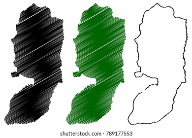 West Bank map vector illustration, scribble sketch West Bank of Jordan