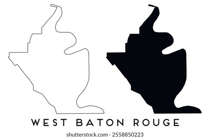 West Baton Rouge map outline and black silhouette vector