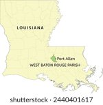 West Baton Rouge Parish and city of Port Allen location on Louisiana state map