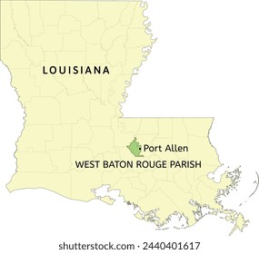 West Baton Rouge Parish and city of Port Allen location on Louisiana state map