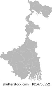 West Bengal districts map. Indian state. Gray background.