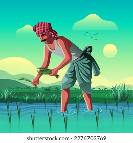 West Bengal Farmer - A Vibrant Vector Illustration Depicting the Resilience and Hard Work of Indian Agriculture