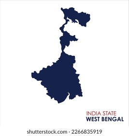 West Bengal, India, vector map,  High detailed silhouette illustration. Map of West Bengal, Solid Map of Indian State West Bengal, Map of West Bengal with Colour.