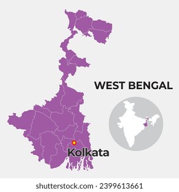 West Bengal locator map showing District and its capital 