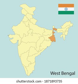 West Bengal Map India State Borders Stock Vector (Royalty Free) 1871893735