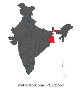 West Bengal red on gray India map vector