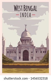 West Bengal retro poster. India state travel illustration. States of India greeting card. 