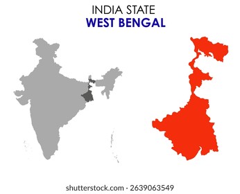 West Bengal state map of India. Kolkata map vector illustration. Wet Bengal vector map on white background.