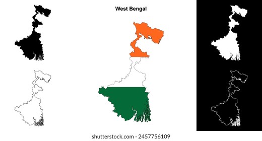 West Bengal state outline map set