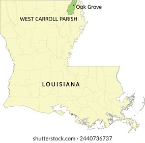 West Carroll Parish and town of Oak Grove location on Louisiana state map