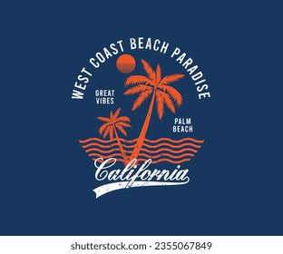 West Coast Beach Paradise badge. For t-shirt prints, posters, and other uses.
