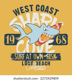 Westküste California Hai Bucht süße Vektorgrafik für Kinder tragen T-Shirt