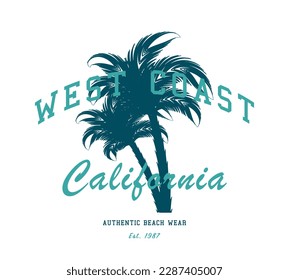 West Coast California vintage typography. Summer concept palm trees. Vector illustration design for fashion graphics, t shirt print.