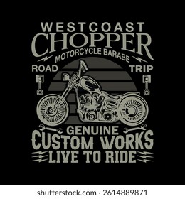 WEST COAST CHOPPER MOTORCYCLE Emblem template with winged motorcycle. Design element for poster, t shirt, sign, badge. Vector illustration