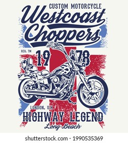 West Coast Choppers Vintage Bike Illustration T-Shirt Print Graphic Vector Artwork