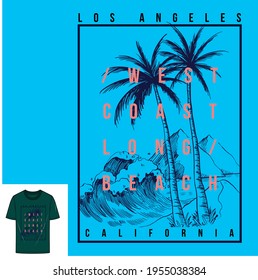 
West Coast Long Beach T shirt vector