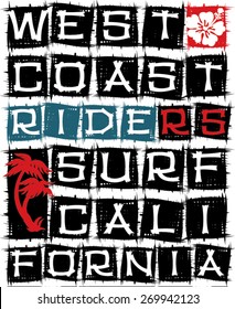 West coast surf riders - vector artwork for t shirt in  custom colors