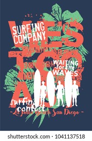 West coast surfing company - surfers grunge vector print for boy t shirt