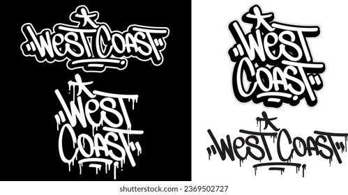 West Coast text in graffiti tag font style. Graffiti text vector illustrations.