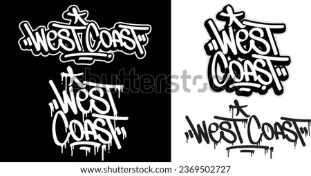 West Coast text in graffiti tag font style. Graffiti text vector illustrations.