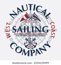 West coast yacht club sailing adventure vintage vector print for kid boy man nautical t shirt sweatshirt 