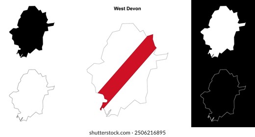 West Devon blank outline map set