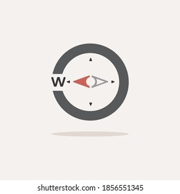 West direction. Compass. Color icon with shadow. Weather vector illustration