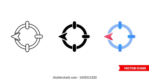 West direction icon of 3 types: color, black and white, outline. Isolated vector sign symbol.