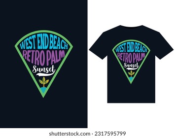 West End Beach Retro Palm Sunset illustrations for print-ready T-Shirts design