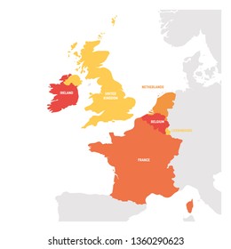 West Europe Region. Map of countries in western Europe. Vector illustration.