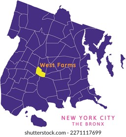 West Farm neighborhood location on map of The Bronx, New York City