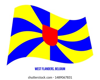 West Flanders Flag Waving Vector Illustration on White Background. Provinces Flags of Belgium.