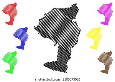 West Garo Hills district (Meghalaya State, Republic of India) map vector illustration, scribble sketch West Garo Hills map