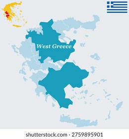 West Greece Map and Flag - Dytiki Ellada Region, Patras Capital and Ionian Sea Coast Vector Outline.earth
