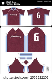 West Ham Fantasy Block Core Sublimation Jersey com Oversize Fit