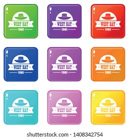 west hat icons set 9 color collection isolated on white for any design
