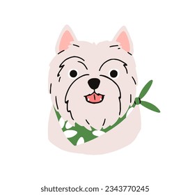 West Highland White Terrier, süßer Hund Avatar. Welpenkopf der Westie-Rasse. Atemberaubendes Kaninchen-Gesichtsporträt, Hundemuzzle. Wunderschönes, hübsches Jungtier. Flache Vektorgrafik einzeln auf Hintergrund