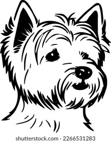 West Highland White Terrier, dog head, vector illustration, black color, vector image