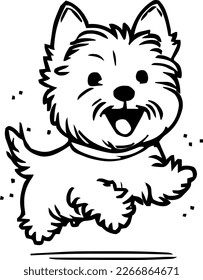 West Highland White Terrier, dog jump and happy, vector illustration, black color, vector image