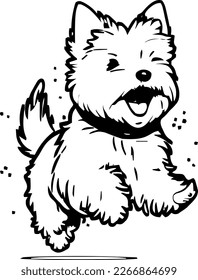 West Highland White Terrier, dog jump and happy, vector illustration, black color, vector image