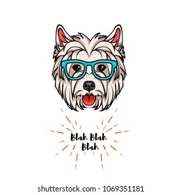 West Highland White Terrier geek. Smart glasses. Clever dog. Vector illustration.