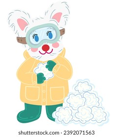 West Highland White Terrier, Westie dog play snowball, Westie dog in snow suit and snow goggles