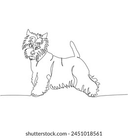 West Highland White Terrier, Westie, Scottish dog breed, companion dog, hunting dog one line art. Continuous line drawing of friend, dog, doggy, friendship, care, pet, animal, family, canine.