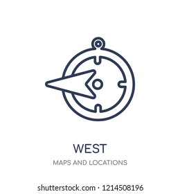 West icon. West linear symbol design from Maps and locations collection. Simple outline element vector illustration on white background.