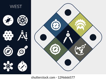  west icon set. 13 filled west icons. Simple modern icons about  - Compass, Sheriff, Revolver, Wind rose, Headdress