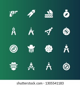 west icon set. Collection of 16 filled west icons included Compass, Cowboy, Tumbleweed, Sheriff, Headdress, Pistol