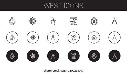 west icons set. Collection of west with compass, indian tent. Editable and scalable west icons.