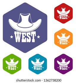 West icons vector colorful hexahedron set collection isolated on white 