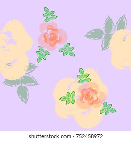 West illustration of a seamless floral pattern. A stylized rose flower with green leaves in a pastel pastel technique